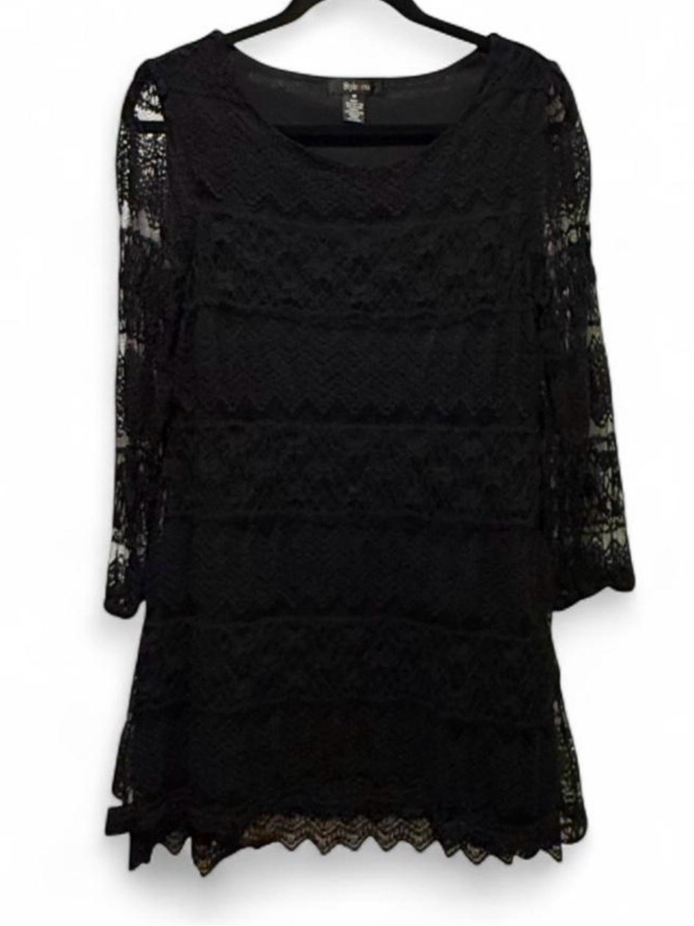 Style & Co. Black Lace Long Sleeve Shift Dress